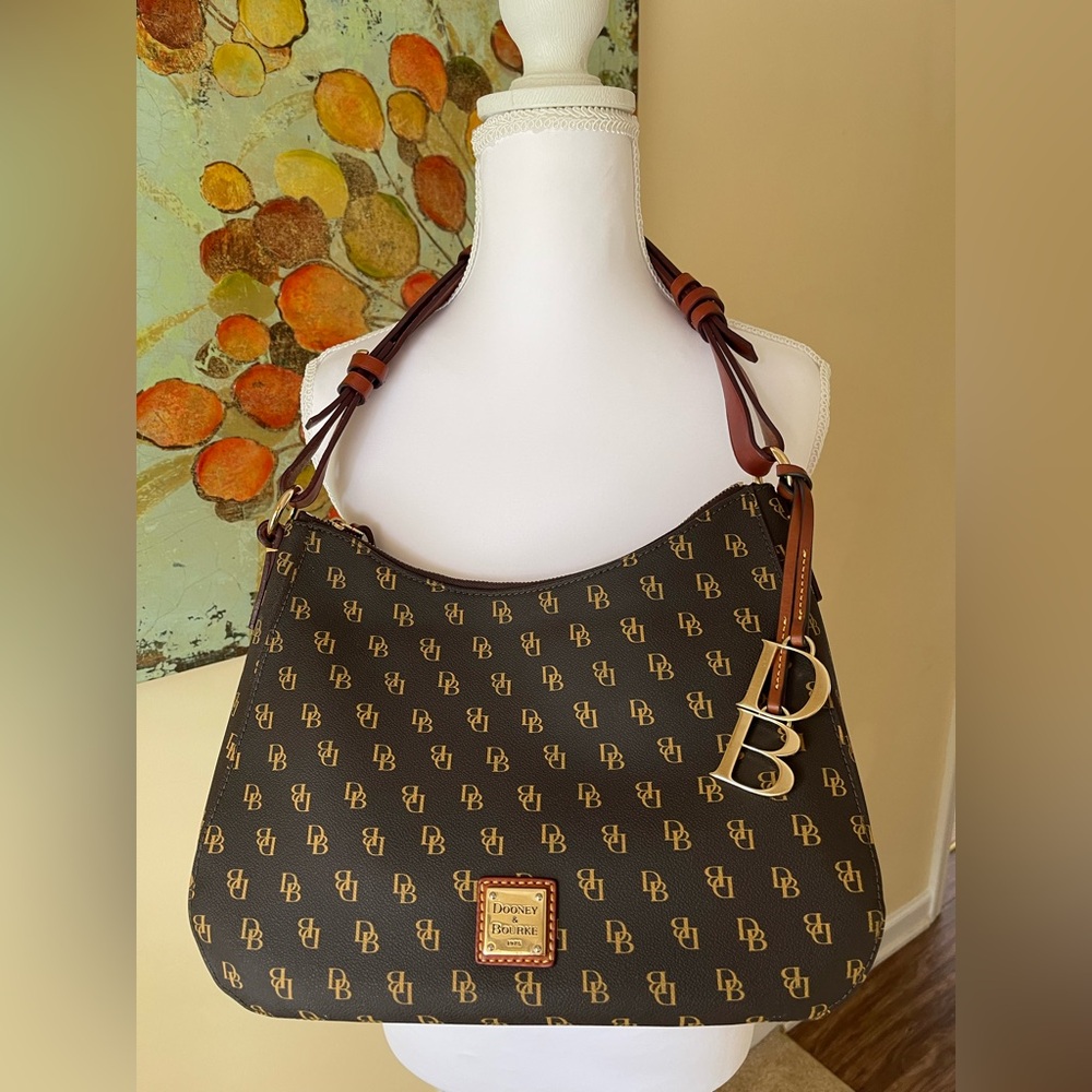 Dooney & Bourke Brown Logo Shoulder Bag with Gold Charm